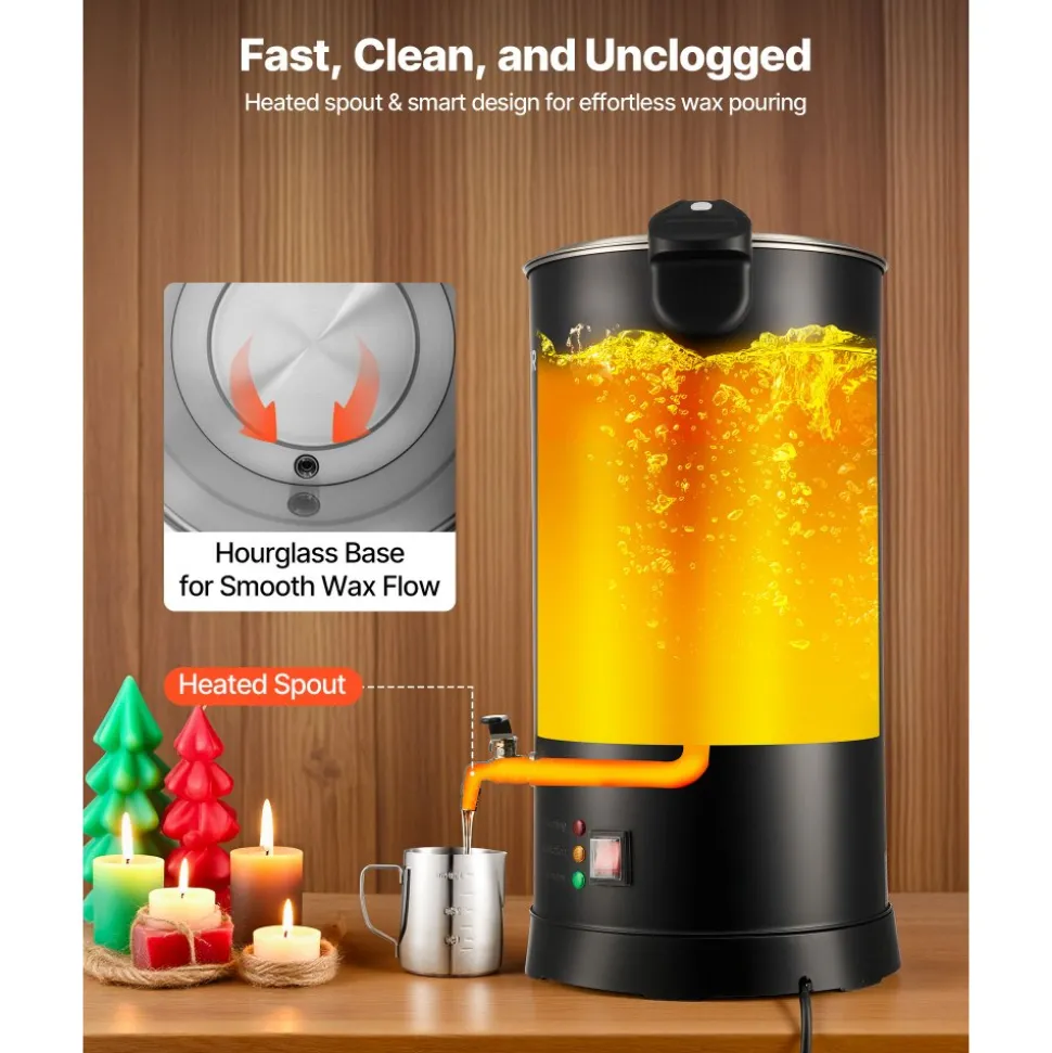 VEVOR Wax Melter for Candle Making, 15.9 Qts, Fast and Even Heating, with Easy Pour Spout and Temperature Control, Hourglass Base for Non-Stick Smooth Flow, Wax Melting Pot for Making Candles Soaps