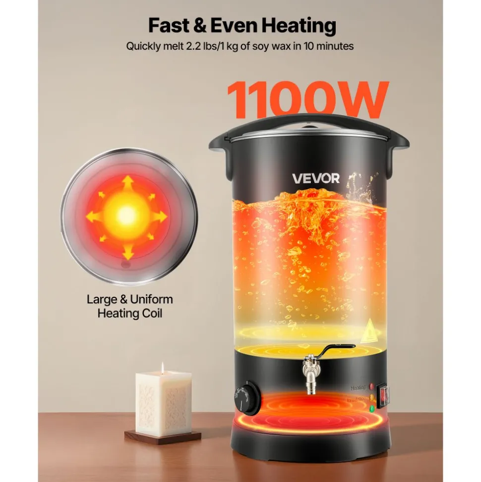 VEVOR Wax Melter for Candle Making, 15.9 Qts, Fast and Even Heating, with Easy Pour Spout and Temperature Control, Hourglass Base for Non-Stick Smooth Flow, Wax Melting Pot for Making Candles Soaps