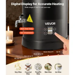 VEVOR Wax Melter for Candle Making, 10.6 Qts, Fast and Even Heating, with Easy Pour Spout and Temp Digital Display, Hourglass Base for Non-Stick Smooth Flow, Wax Melting Pot for Making Candles Soaps