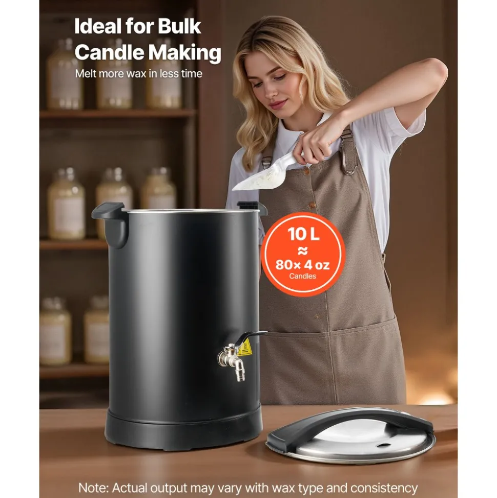 VEVOR Wax Melter for Candle Making, 10.6 Qts, Fast and Even Heating, with Easy Pour Spout and Temp Digital Display, Hourglass Base for Non-Stick Smooth Flow, Wax Melting Pot for Making Candles Soaps