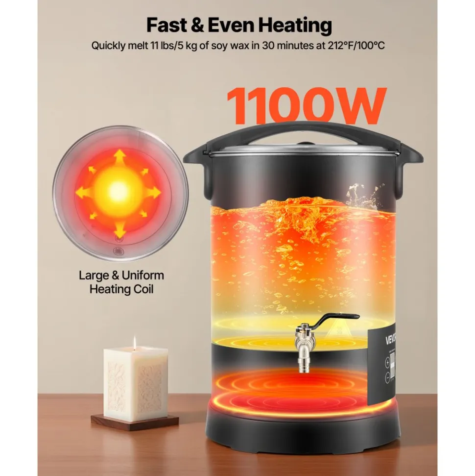 VEVOR Wax Melter for Candle Making, 10.6 Qts, Fast and Even Heating, with Easy Pour Spout and Temp Digital Display, Hourglass Base for Non-Stick Smooth Flow, Wax Melting Pot for Making Candles Soaps
