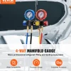 VEVOR 4 Way AC Gauge - AC Manifold Gauge Set for R134A R22 R12 R410A Refrigerant, Freon Gauges with 5ft Hoses, Couplers, Can Tap Works on Car Auto Freon Charging and Evacuation