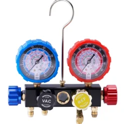 VEVOR 4 Way AC Gauge - AC Manifold Gauge Set for R134A R22 R12 R410A Refrigerant, Freon Gauges with 5ft Hoses, Couplers, Can Tap Works on Car Auto Freon Charging and Evacuation