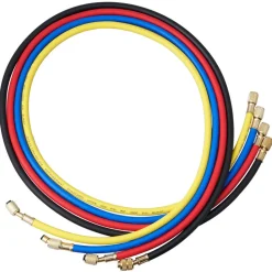 VEVOR 4 Way AC Gauge - AC Manifold Gauge Set for R134A R22 R12 R410A Refrigerant, Freon Gauges with 5ft Hoses, Couplers, Can Tap Works on Car Auto Freon Charging and Evacuation