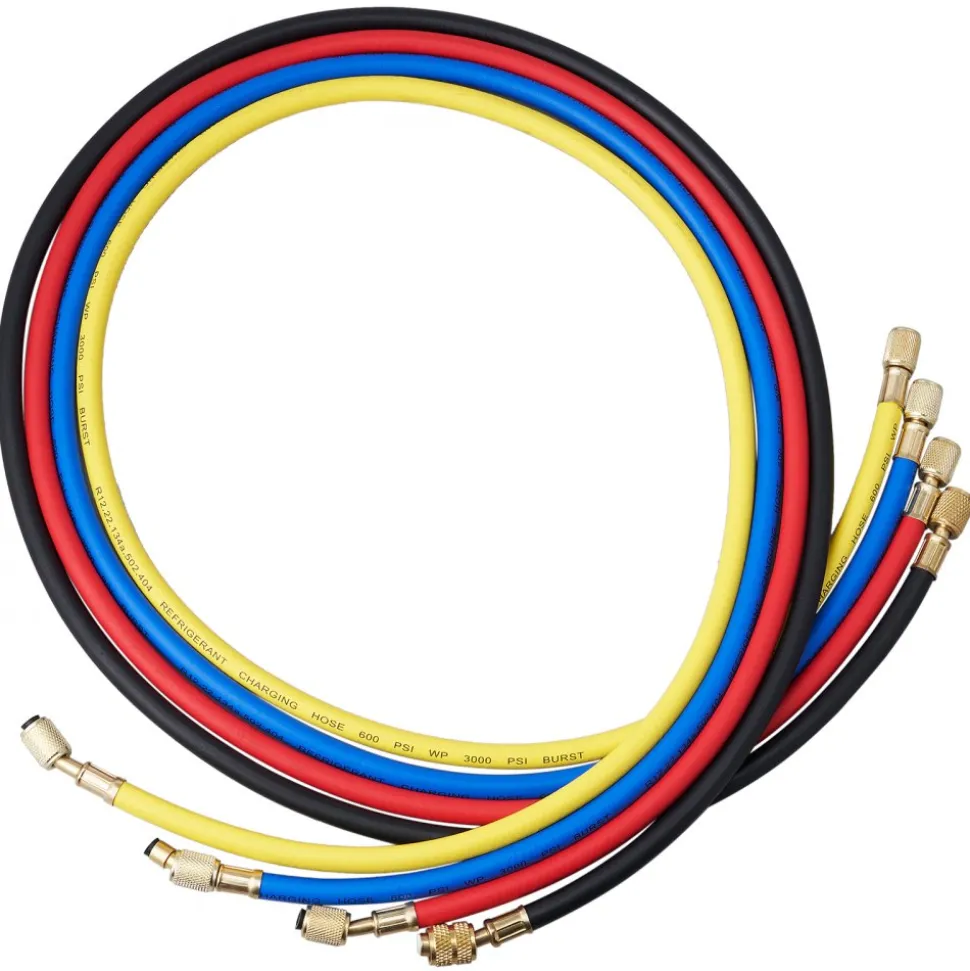VEVOR 4 Way AC Gauge - AC Manifold Gauge Set for R134A R22 R12 R410A Refrigerant, Freon Gauges with 5ft Hoses, Couplers, Can Tap Works on Car Auto Freon Charging and Evacuation