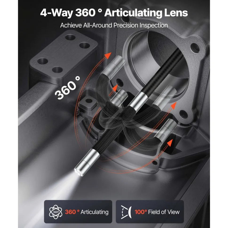VEVOR 4-Way Articulating Endoscope with Light, True 1080P HD Industrial Borescope Inspection Camera with Articulated Probe, Flexible Snake Scope Cam for Wall Automotive Engine Inspect-4.9FT