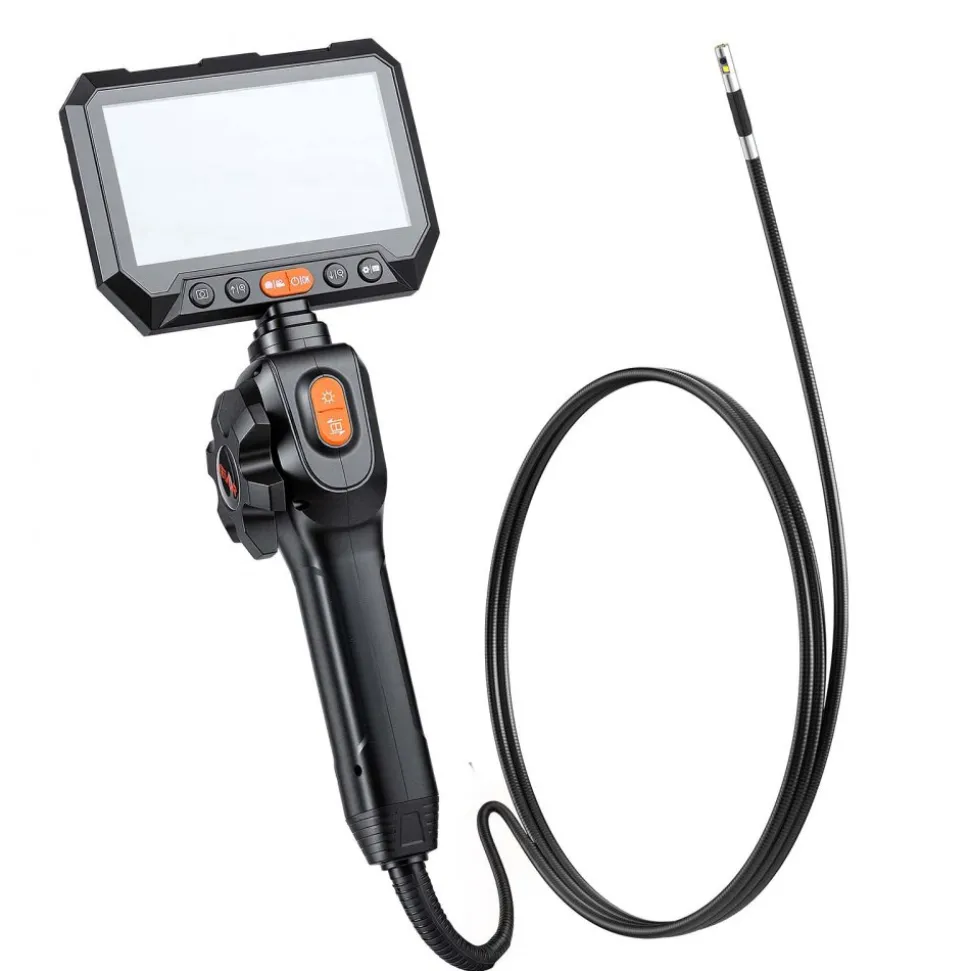 VEVOR 2-Way Dual-Lens Articulating Endoscope with Light, 1080P HD Industrial Borescope Inspection Camera with 0.24-inch Slim Articulated Probe, Rigid Snake Scope Cam for Wall Automotive Inspect-4.9FT