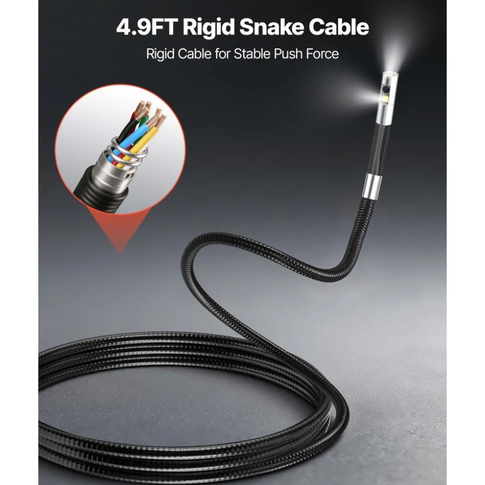 VEVOR 2-Way Dual-Lens Articulating Endoscope with Light, 1080P HD Industrial Borescope Inspection Camera with 0.24-inch Slim Articulated Probe, Rigid Snake Scope Cam for Wall Automotive Inspect-4.9FT