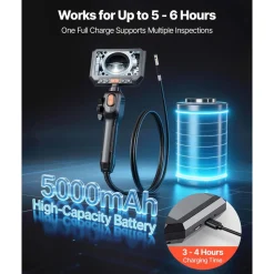 VEVOR 2-Way Dual-Lens Articulating Endoscope with Light, 1080P HD Industrial Borescope Inspection Camera with Articulated Probe, Rigid Snake Scope Cam for Wall Automotive Engine Inspect-4.9FT