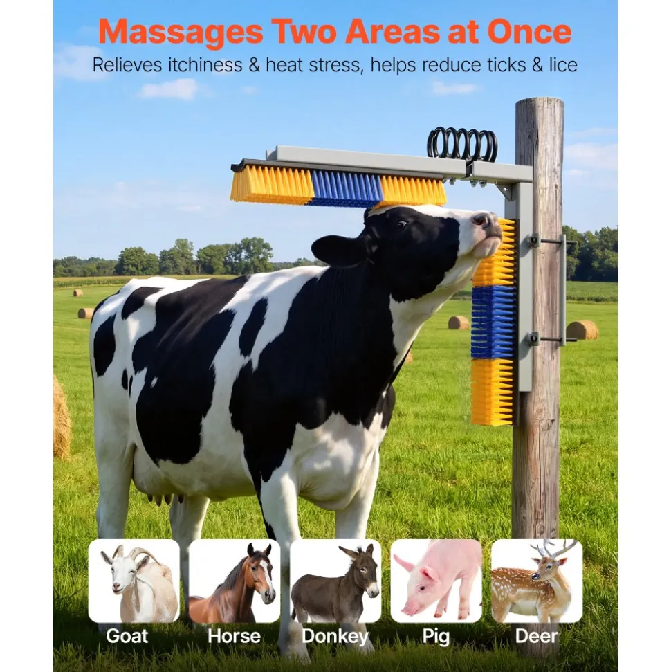 VEVOR 2 Way Livestock Scratching Brush, Dual Sided Goat Scratcher Brush with Mounting Bracket, 16.9" x 3.9" Cow Scratcher for Back Itch Relief, Massage Grooming Scratch Tool for Horse Cattle Sheep Pig