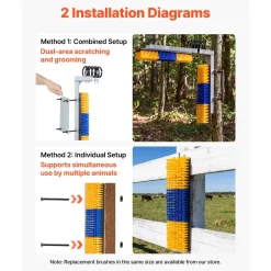 VEVOR 2 Way Livestock Scratching Brush, Dual Sided Goat Scratcher Brush with Mounting Bracket, 16.9