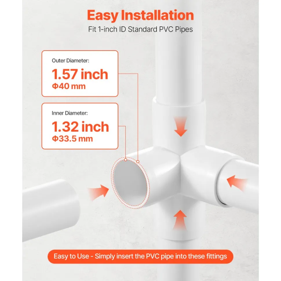VEVOR 4-Way PVC Fittings, 1-inch PVC Pipe Joints Elbow Connector, 10-Pack Furniture Grade Pipe Corner Connectors for DIY Storage Rack, Animal Cage, Garden Support Frame, Impact & Weather-Resistant