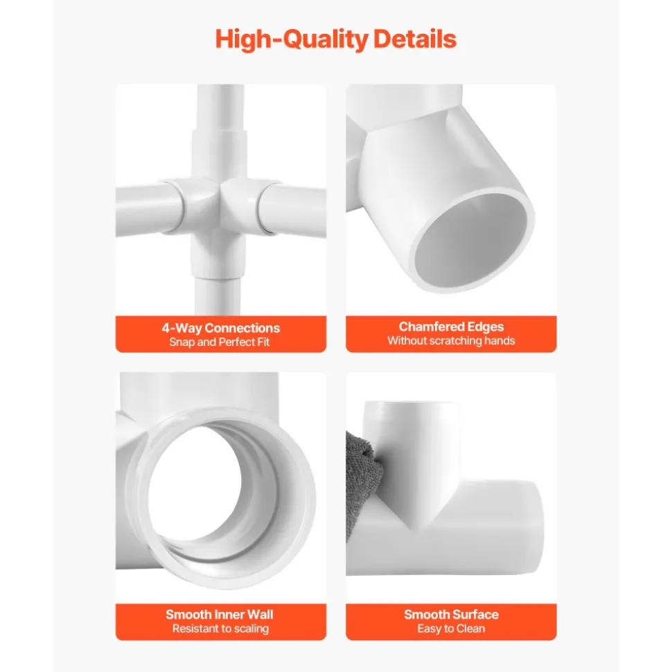 VEVOR 4-Way PVC Fittings, 1-inch PVC Pipe Joints Elbow Connector, 10-Pack Furniture Grade Pipe Corner Connectors for DIY Storage Rack, Animal Cage, Garden Support Frame, Impact & Weather-Resistant