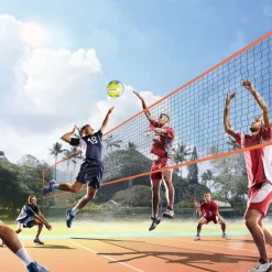 VEVOR 4-Way Volleyball Net, Adjustable Height Badminton Net Set for Backyard Beach Lawn, Outdoor Portable Volleyball Net with Carrying Bag, 4 Square Quick Assemble Game Set For Kids And Adults