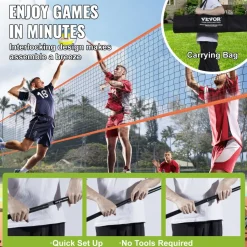 VEVOR 4-Way Volleyball Net, Adjustable Height Badminton Net Set for Backyard Beach Lawn, Outdoor Portable Volleyball Net with Carrying Bag, 4 Square Quick Assemble Game Set For Kids And Adults