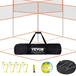 VEVOR 4-Way Volleyball Net, Adjustable Height Badminton Net Set for Backyard Beach Lawn, Outdoor Portable Volleyball Net with Carrying Bag, 4 Square Quick Assemble Game Set For Kids And Adults