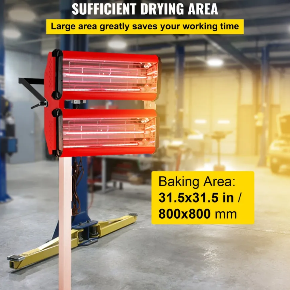 VEVOR 2000W Baking Infrared Paint Curing Lamp Short Wave Infrared Heater Car Bodywork Repair Paint Dryer/Stand