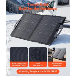VEVOR 100W Bifacial Solar Panel, 16BB N-Type Foldable Monocrystalline Solar Panel Charger 24% Efficiency, Portable with MC4 Output, USB-A (QC3.0), Type-C & DC Ports for Power Stations Camping Hiking