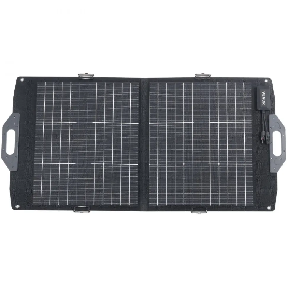 VEVOR 100W Bifacial Solar Panel, 16BB N-Type Foldable Monocrystalline Solar Panel Charger 24% Efficiency, Portable with MC4 Output, USB-A (QC3.0), Type-C & DC Ports for Power Stations Camping Hiking