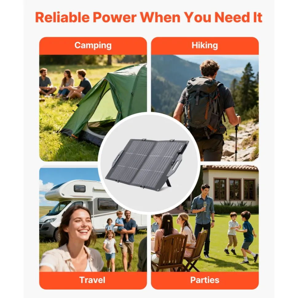 VEVOR 100W Bifacial Solar Panel, 16BB N-Type Foldable Monocrystalline Solar Panel Charger 24% Efficiency, Portable with MC4 Output, USB-A (QC3.0), Type-C & DC Ports for Power Stations Camping Hiking