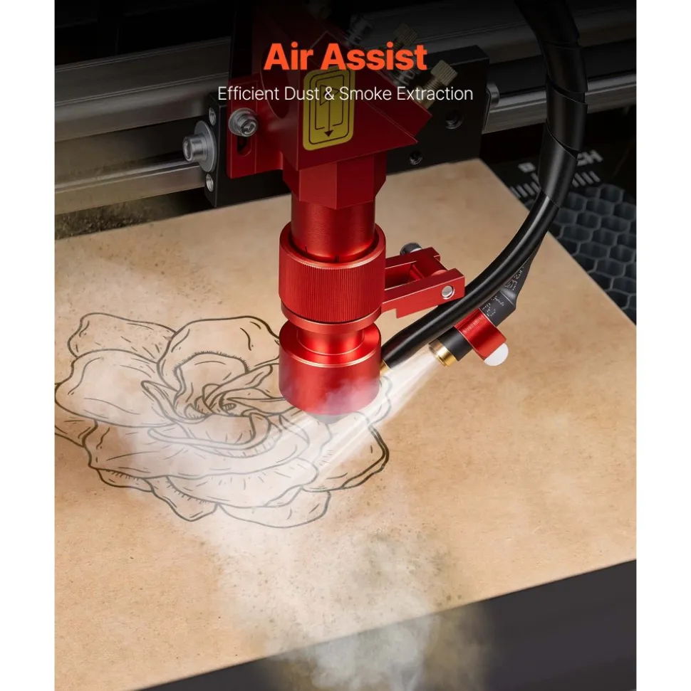 VEVOR 45W CO2 Laser Engraver, 12 x 8 in, Desktop CO2 Laser Engraver Cutter Machine with Rotary Axis, Air Assist, Engraving Machine Compatible with LightBurn CorelDRAW GRBL, for Wood Acrylic Glass