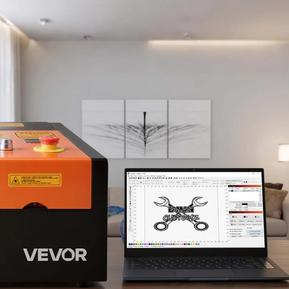 VEVOR 45W CO2 Laser Engraver, 12 x 8 in, Desktop CO2 Laser Engraver Cutter Machine with Rotary Axis, Air Assist, Engraving Machine Compatible with LightBurn CorelDRAW GRBL, for Wood Acrylic Glass