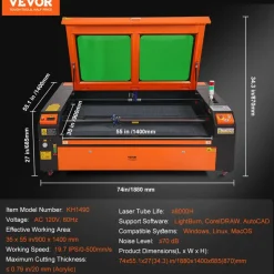 VEVOR 130W CO2 Laser Engraver, 35 x 55 in, 19.7 IPS Laser Cutter Machine with 2-Way Pass Air Assist, Compatible with LightBurn, CorelDRAW, AutoCAD, Windows, Mac OS, Linux, for Wood Acrylic Fabric More