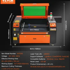 VEVOR 80W CO2 Laser Engraver, 20 x 28 in, 19.7 IPS Laser Cutter Machine with 2-Way Pass Air Assist, Compatible with LightBurn, CorelDRAW, AutoCAD, Windows, Mac OS, Linux, for Wood Acrylic Fabric More