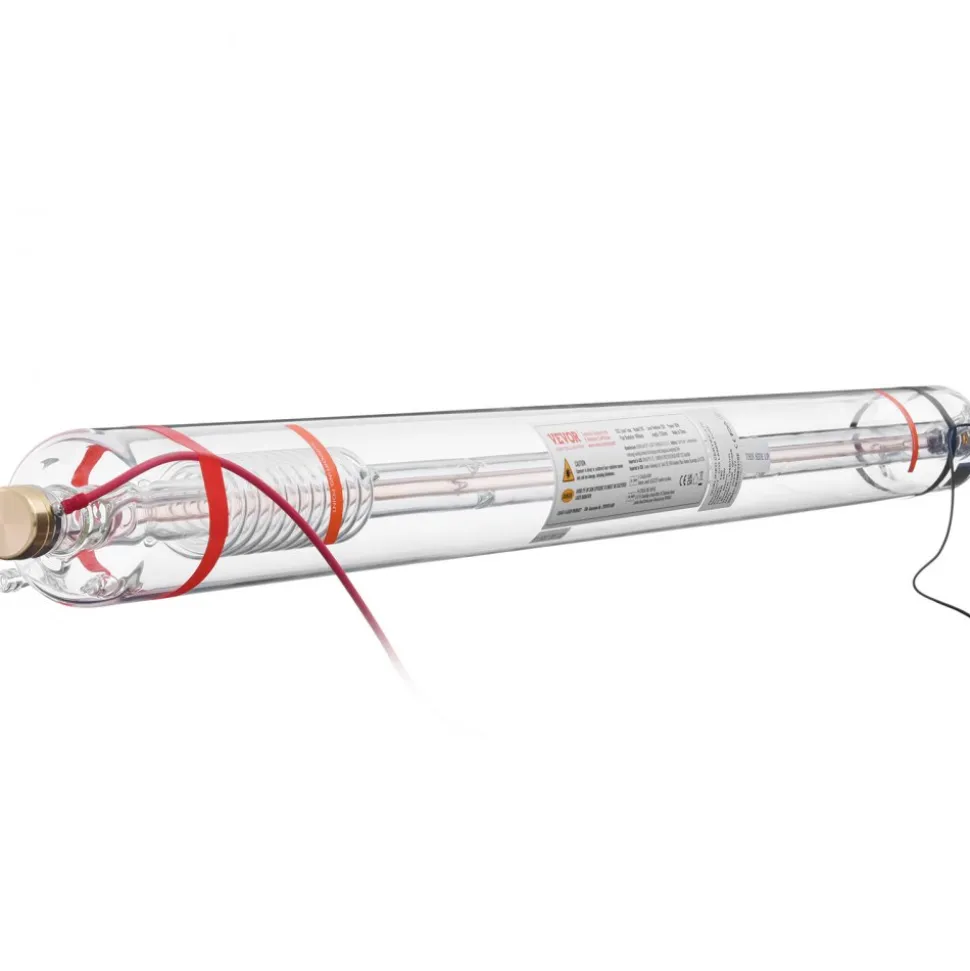 VEVOR 90W CO2 Laser Tube, 49.2 in (1250 mm) Length, 3.1 in (80 mm) Dia Borosilicate Glass Laser Cutter Tube with Metal Head, 10,000hr Wires Preconnected for Laser Engraver Engraving Cutting Machine