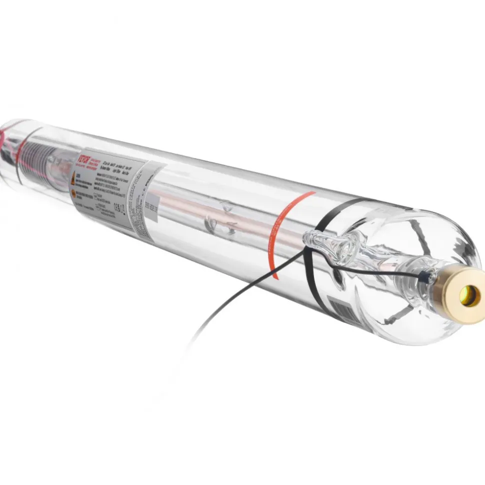 VEVOR 90W CO2 Laser Tube, 49.2 in (1250 mm) Length, 3.1 in (80 mm) Dia Borosilicate Glass Laser Cutter Tube with Metal Head, 10,000hr Wires Preconnected for Laser Engraver Engraving Cutting Machine