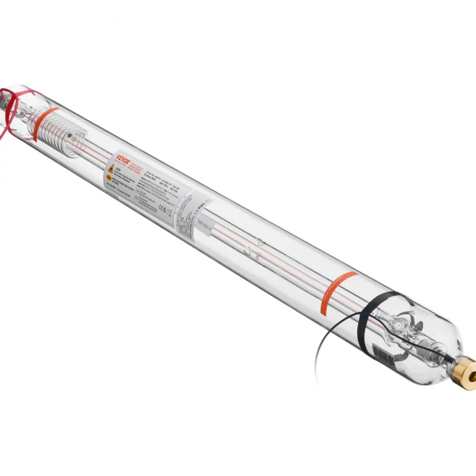 VEVOR 90W CO2 Laser Tube, 49.2 in (1250 mm) Length, 3.1 in (80 mm) Dia Borosilicate Glass Laser Cutter Tube with Metal Head, 10,000hr Wires Preconnected for Laser Engraver Engraving Cutting Machine