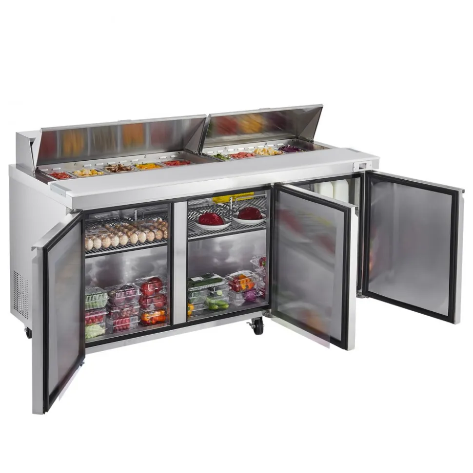 VEVOR 67"W Commercial Refrigerator, Pizza Prep Refrigerated Table, 20" Ultra Wide Countertop Food Prep Worktable, 20.3 Cu.Ft Single Door Salad Prep Fridge, 9 Pans Pizza Make Worktop with Cutting Board