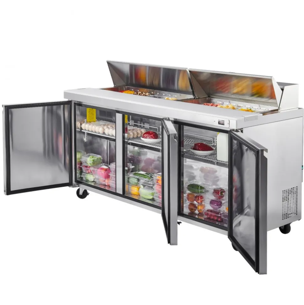 VEVOR 67"W Commercial Refrigerator, Pizza Prep Refrigerated Table, 20" Ultra Wide Countertop Food Prep Worktable, 20.3 Cu.Ft Single Door Salad Prep Fridge, 9 Pans Pizza Make Worktop with Cutting Board