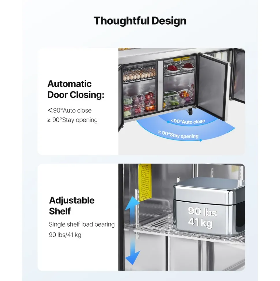 VEVOR 67"W Commercial Refrigerator, Pizza Prep Refrigerated Table, 20" Ultra Wide Countertop Food Prep Worktable, 20.3 Cu.Ft Single Door Salad Prep Fridge, 9 Pans Pizza Make Worktop with Cutting Board