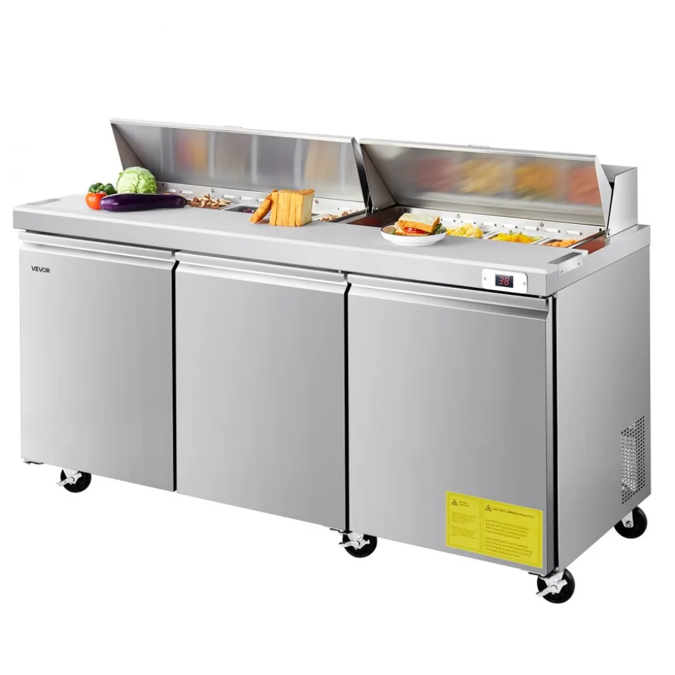 VEVOR 67"W Commercial Refrigerator, Pizza Prep Refrigerated Table, 20" Ultra Wide Countertop Food Prep Worktable, 20.3 Cu.Ft Single Door Salad Prep Fridge, 9 Pans Pizza Make Worktop with Cutting Board