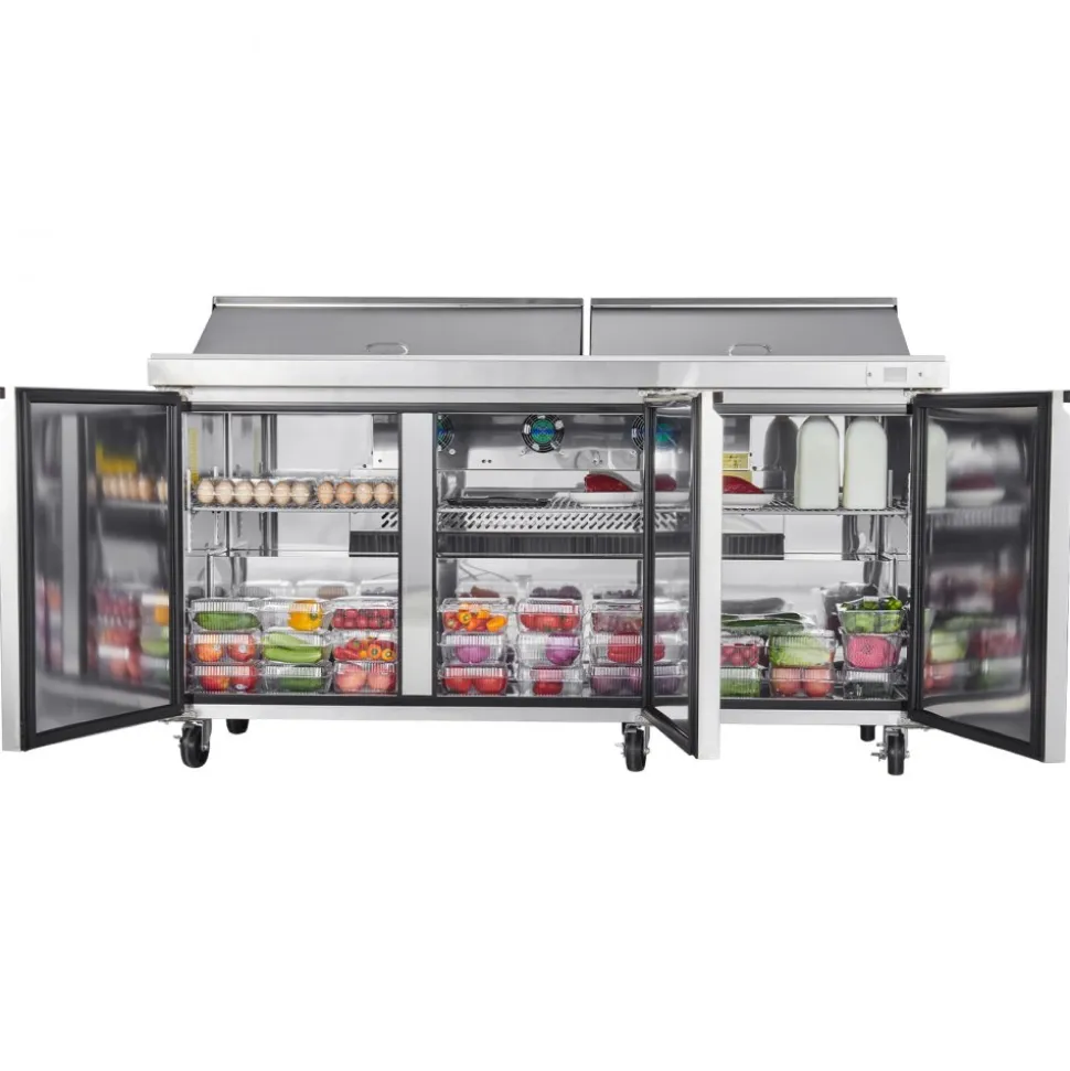 VEVOR 67"W Commercial Refrigerator, Pizza Prep Refrigerated Table, 20" Ultra Wide Countertop Food Prep Worktable, 20.3 Cu.Ft Single Door Salad Prep Fridge, 9 Pans Pizza Make Worktop with Cutting Board