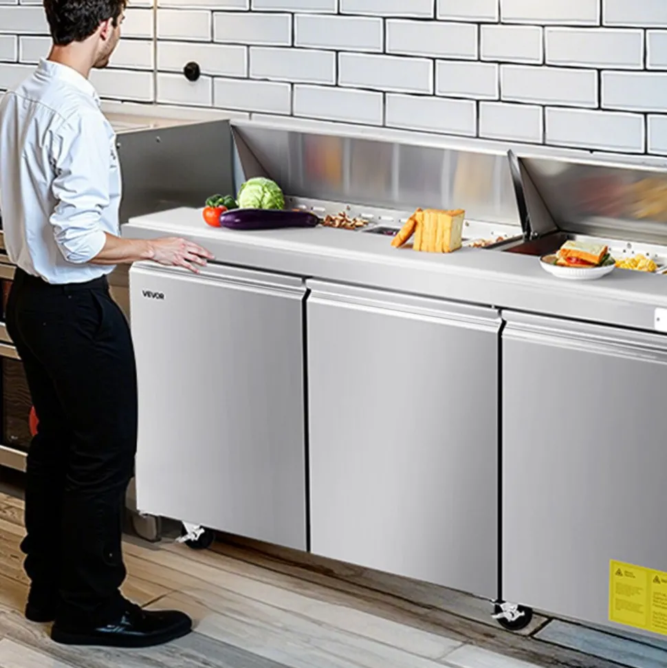 VEVOR 67"W Commercial Refrigerator, Pizza Prep Refrigerated Table, 20" Ultra Wide Countertop Food Prep Worktable, 20.3 Cu.Ft Single Door Salad Prep Fridge, 9 Pans Pizza Make Worktop with Cutting Board