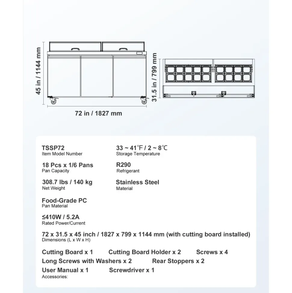 VEVOR 67"W Commercial Refrigerator, Pizza Prep Refrigerated Table, 20" Ultra Wide Countertop Food Prep Worktable, 20.3 Cu.Ft Single Door Salad Prep Fridge, 9 Pans Pizza Make Worktop with Cutting Board