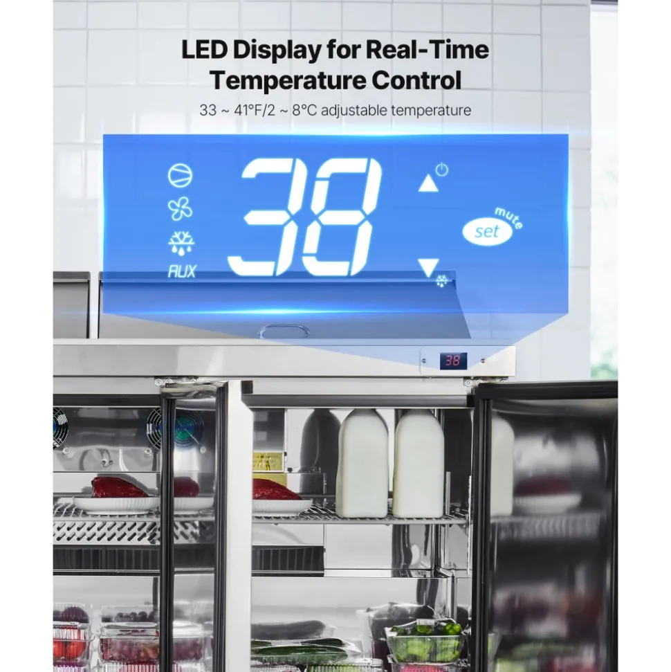 VEVOR 67"W Commercial Refrigerator, Pizza Prep Refrigerated Table, 20" Ultra Wide Countertop Food Prep Worktable, 20.3 Cu.Ft Single Door Salad Prep Fridge, 9 Pans Pizza Make Worktop with Cutting Board