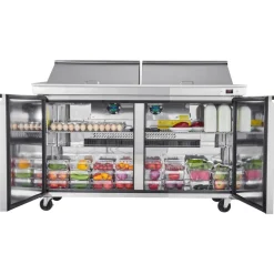 VEVOR 60"W Commercial Refrigerator, 15.4 Cu. Ft Sandwich Prep Refrigerated Table, Mega Top Food Prep Fridge with 24 Pans and Cutting Board, Stainless Steel Salad Prep Cooler for Restaurant, Food Truck