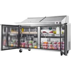 VEVOR 60"W Commercial Refrigerator, 15.4 Cu. Ft Sandwich Prep Refrigerated Table, Mega Top Food Prep Fridge with 24 Pans and Cutting Board, Stainless Steel Salad Prep Cooler for Restaurant, Food Truck