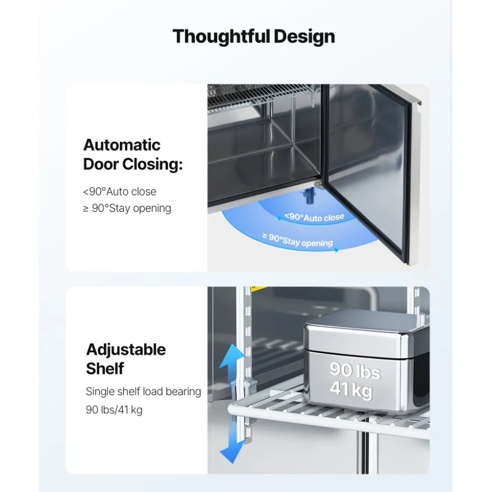 VEVOR 48"W Commercial Refrigerator, 12.5 Cu. Ft Sandwich Prep Refrigerated Table, Mega Top Food Prep Fridge with 12 Pans and Cutting Board, Stainless Steel Salad Prep Cooler for Restaurant, Food Truck