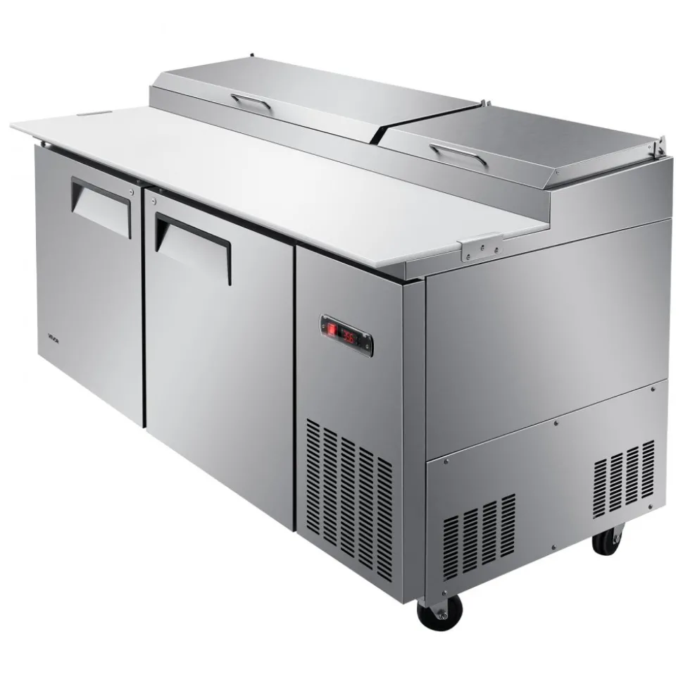 VEVOR 67"W Commercial Refrigerator 19.4 Cu. Ft Pizza Prep Table Fridge, 19" Ultra Wide Cutting Board Salad Refrigerated Worktop, Mega Top Stainless Steel Food Prep Cooler, 9 x 1/3 Pans with Lids