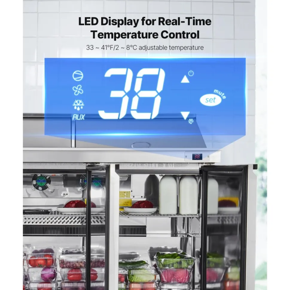 VEVOR 72"W Commercial Refrigerator, 18.7 Cu. Ft Sandwich Prep Refrigerated Table, Mega Top Food Prep Fridge with 30 Pans and Cutting Board, Stainless Steel Salad Prep Cooler for Restaurant, Food Truck