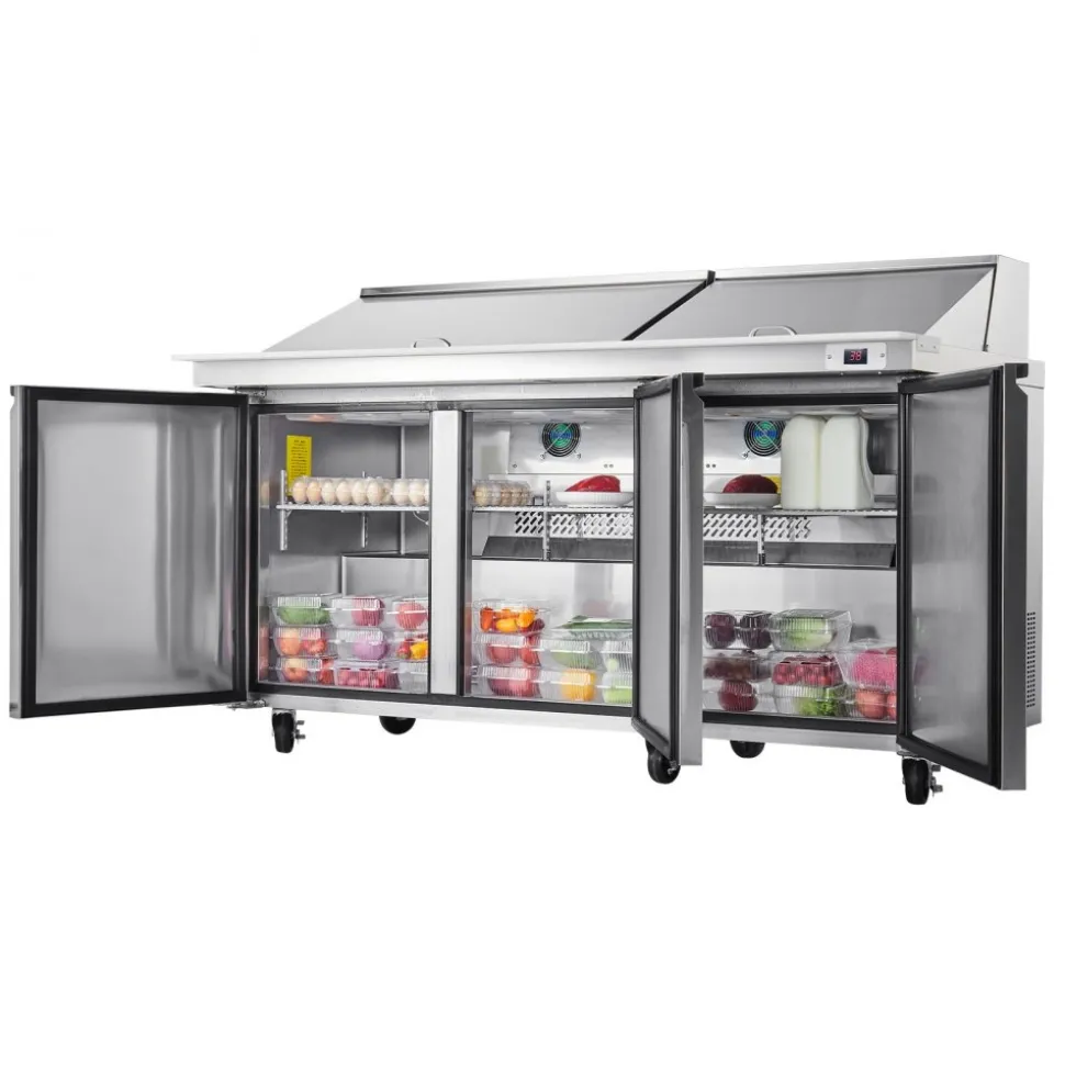 VEVOR 72"W Commercial Refrigerator, 18.7 Cu. Ft Sandwich Prep Refrigerated Table, Mega Top Food Prep Fridge with 30 Pans and Cutting Board, Stainless Steel Salad Prep Cooler for Restaurant, Food Truck