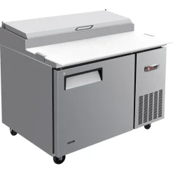 VEVOR 44"W Commercial Refrigerator 10.8 Cu. Ft Pizza Prep Table Fridge, 19" Ultra Wide Cutting Board Salad Refrigerated Worktop, Mega Top Stainless Steel Food Prep Cooler, 6 x 1/3 Pans with Lids