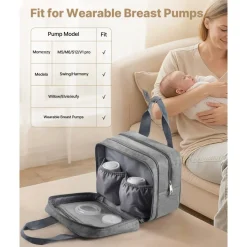 VEVOR Wearable Breast Pump Bag, Breast Feeding Bag with Ice Pack, Fits for M5/M6, Pumping Accessories & Breastmilk Storage, Portable Pump Carrying Case for Work, Travel & Family Use, Grey