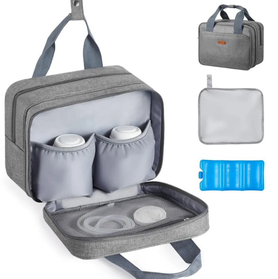 VEVOR Wearable Breast Pump Bag, Breast Feeding Bag with Ice Pack, Fits for M5/M6, Pumping Accessories & Breastmilk Storage, Portable Pump Carrying Case for Work, Travel & Family Use, Grey