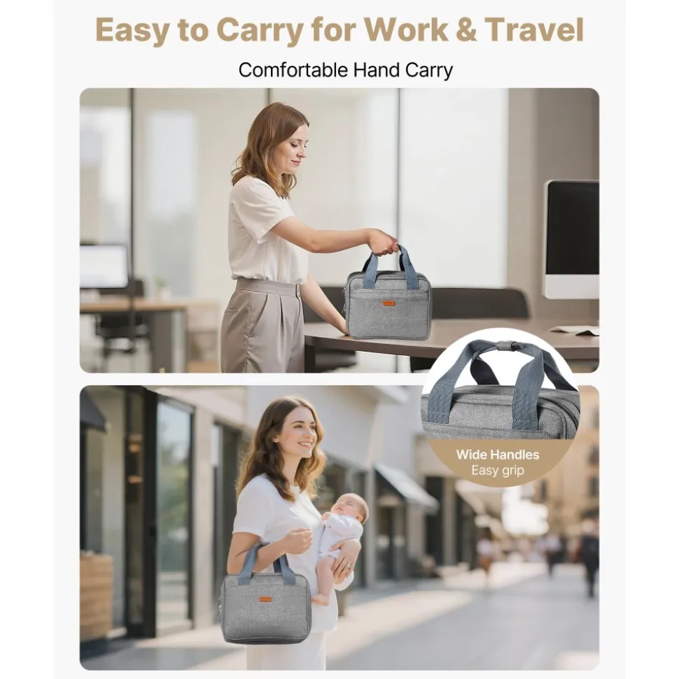 VEVOR Wearable Breast Pump Bag, Breast Feeding Bag with Ice Pack, Fits for M5/M6, Pumping Accessories & Breastmilk Storage, Portable Pump Carrying Case for Work, Travel & Family Use, Grey