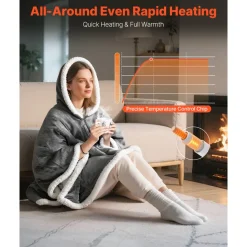 VEVOR Wearable Heated Throw Blanket Electric Shawl, Portable Robe Blanket Hoodie for Women, 5 Heating Levels, 3H Auto Shut-Off, Overheat Protection,Winter for Adult Mom Girlfriend,Machine Washable